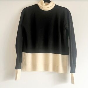 Tibi Two-Tone Merino Wool Turtleneck Size Small in Black Cream